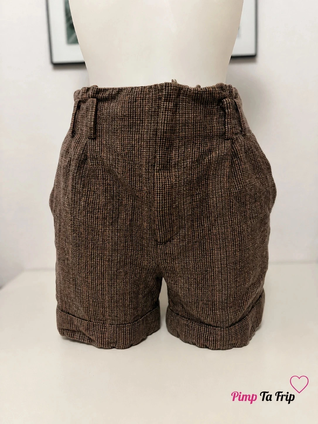🌸 Short Zara Woman 100 % laine à carreaux marron – Taille M – Style chic taille haute